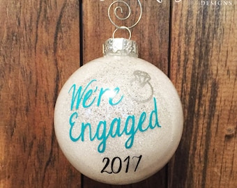 Engagement Christmas Ornament, Glitter Ornament, Personalized Engagement Gift, Wedding Ornament, Just Engaged Gift, Our First Christmas