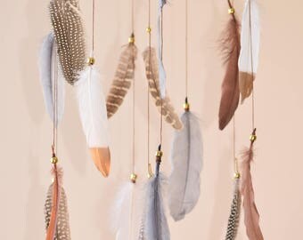 Baby Boy Woodland Nursery Decor, Dreamcatcher Mobile, Native American Style, Feathers Mobile, Woodland Mobile, Tribal Decor