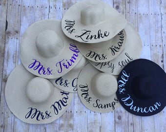 Personalized Floppy Beach Hat, Embroidered Sun Hat for Bride Bridesmaids, Custom Hat, Beach Hat, Honeymoon, Gift for Bride, Bridal Shower