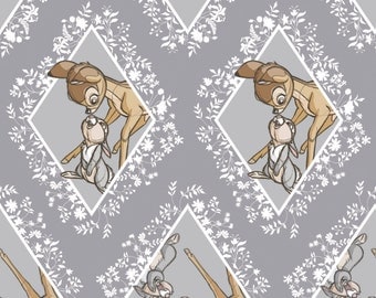 Bambi Fabric / Diamonds in Dark Grey Bambi Material / Disney Fabric for Camelot 85040102 #3 / By The Yard and Fat Quarter