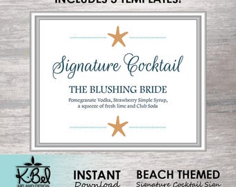 Printable Beach Themed Signature Cocktails Sign - Wedding Bar Sign - Editable Specialty Drink Sign - INSTANT DOWNLOAD / Digital Download