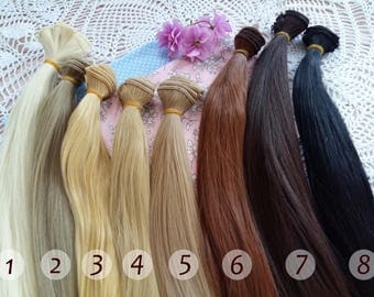 35 cm(13.8" inches). Hair for dolls. Straight hair. Tress. Synthetical hair. Weft. Hair for doll wigs. Art dolls. Synthetic doll hair