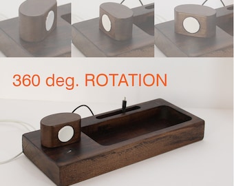 Apple watch Docking Station, charging station, iwatch stand, Iphone stand, 360 deg rotation , valentine, dad, son, mother, her, for her
