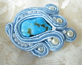 Turquoise Brooch Blue brooch Natural Turquoise Brooch Mother gift for her Stone brooch Glass pearl brooch Small brooch December birthstone