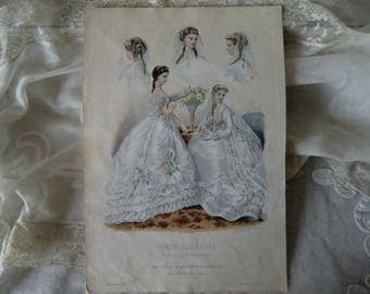 Vintage antique fashion sheet bridal 1868 Sissi wedding gown robe de Mariée french shabby chic