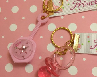 Cute pacifier ddlg baby rattle pink kawaii keychain lanyard fob princess little space
