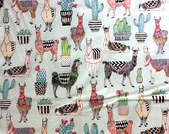Lovely Llamas - Llamas Fabric - Mint - Sold by the 1/2 Yard