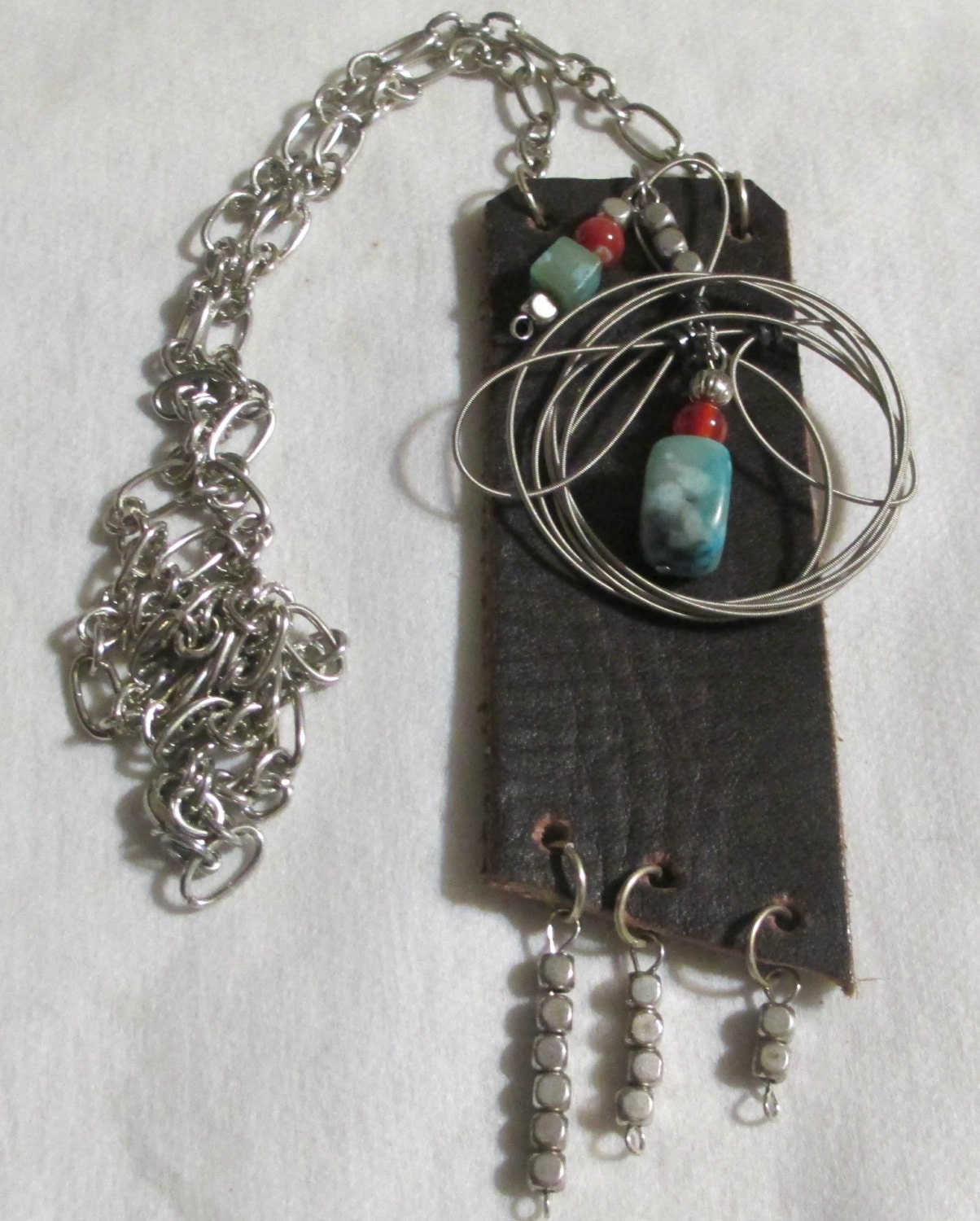 Recycled Belt Using Guitar String & Beads Necklace