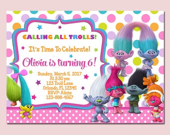 Trolls Birthday Invitation, Trolls Invitation, Trolls Invite, Printable Digital File