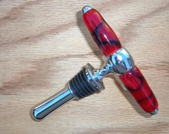 Hand-turned Acrylic Wine Bottle Stopper With Corkscrew
