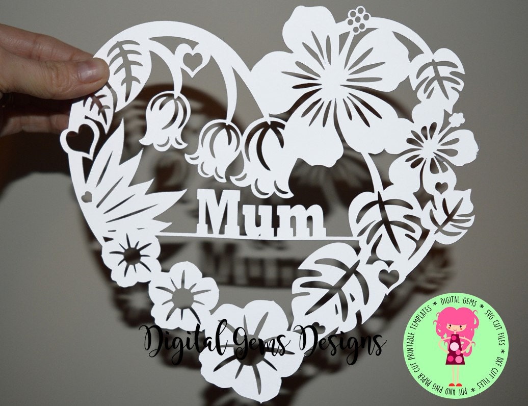 Download Mum Heart Flower Papercut Template SVG / DXF Cutting File for