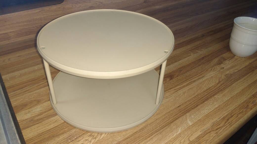 Double Decker Twin Turn Table Plastic Two Tier Lazy Susan Beige