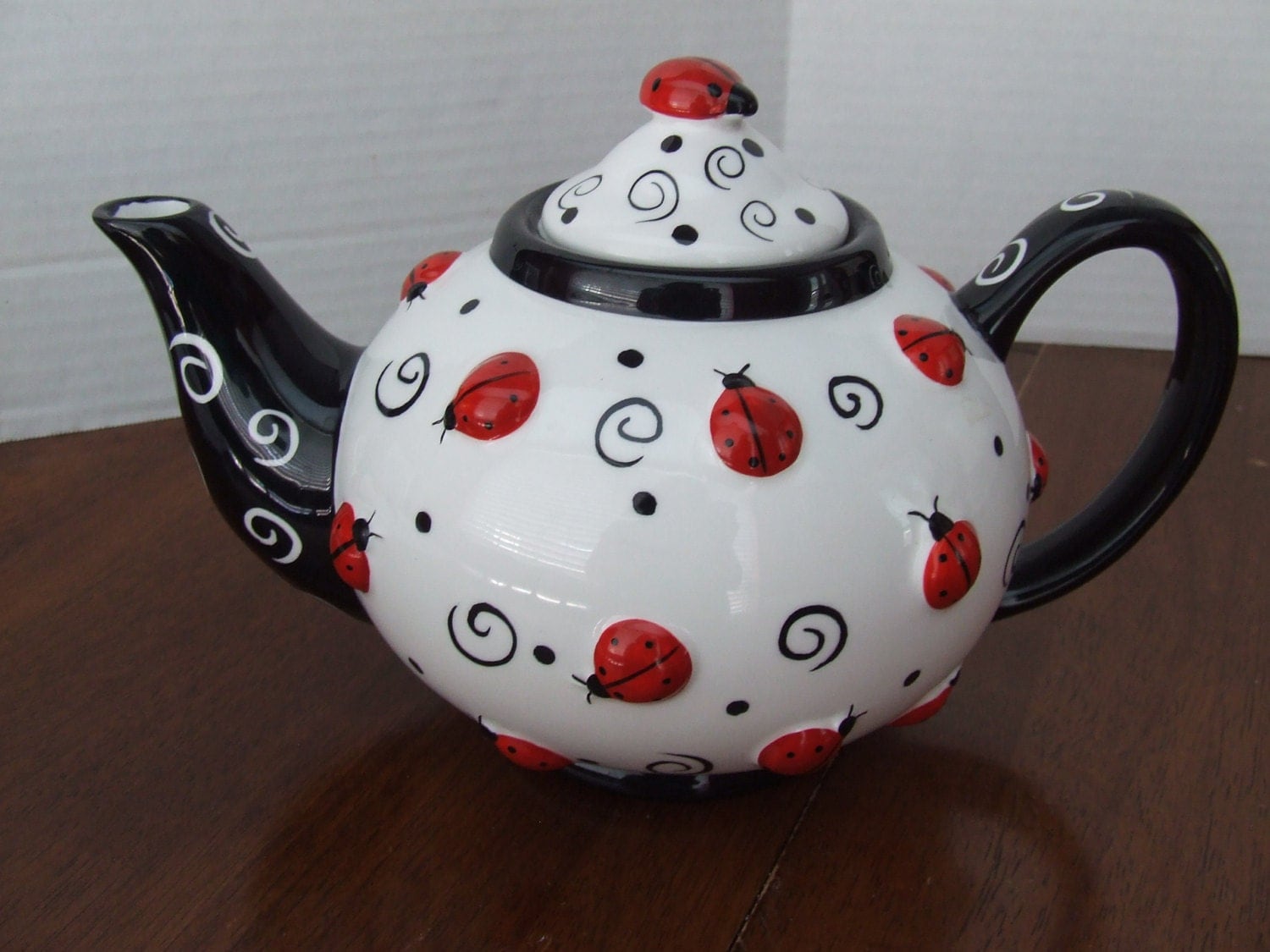 Unique Ladybug Teapot Large Lady Bug Teapot Black and Red