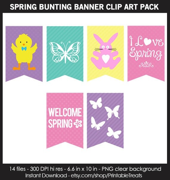 14 Spring Bunting Banner Clipart - Pastel, Easter, Tulip ...