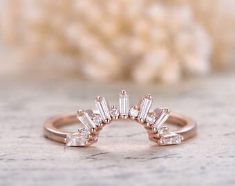deco crown diamond wedding bandsolid 14k rose gold promise ring baguette cut si - Crown Wedding Ring deco crown diamond wedding bandsolid 14k rose gold promise ring baguette cut si - Crown Wedding Ring