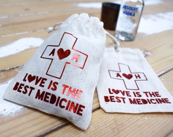 Personalised Hangover Kit Bag For Wedding Favours Hen Party Or Stag Do's. Love is the Best Medicine - Favour Box Alternative - Wedding Favor