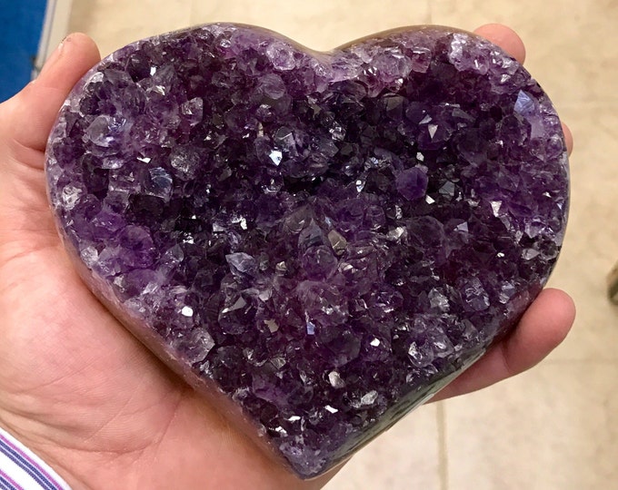 Amethyst Druzi Heart High Quality- Hand Carved- Medium Size 6" X 5" From Brazil Home Decor \ Metaphysical \ Crystal \ Reiki \ Crystal Heart