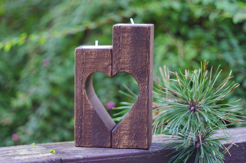 Wooden Candle holder vintage Heart candle holder rustic home