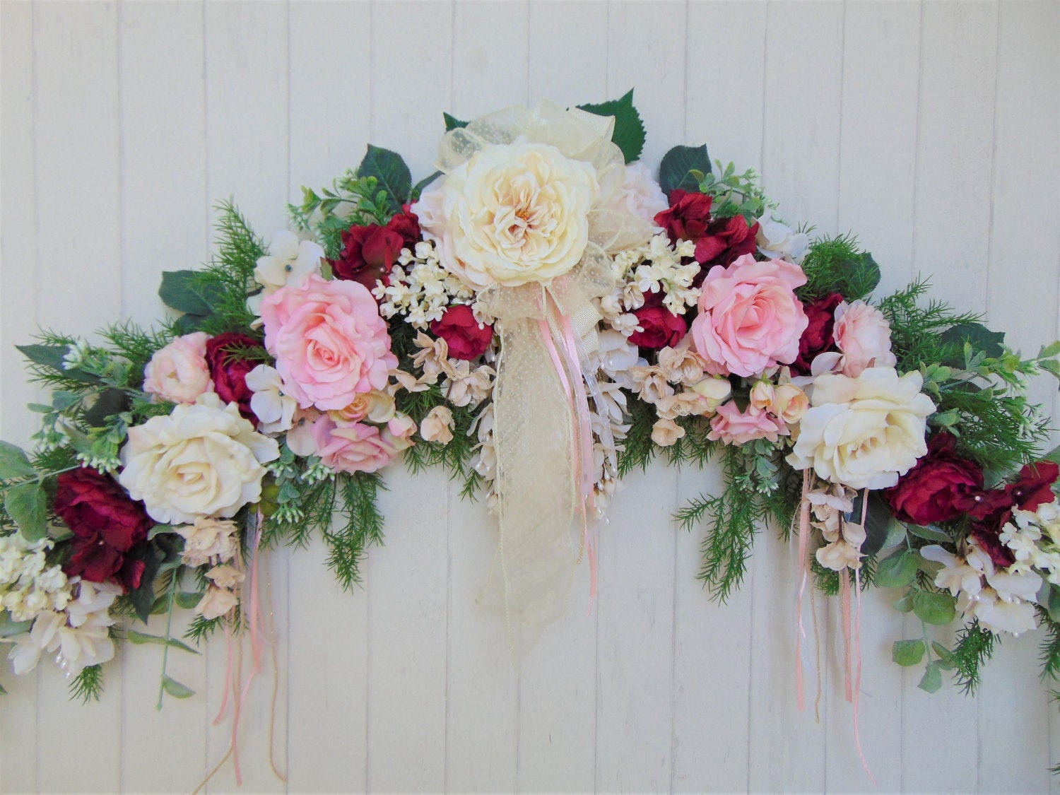 Pink Wedding Swag Cottage Chic Swag Rose Swag by FlowerGardenGifts