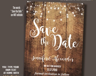 Save the Date, printable save the date, rustic save the date, Instant Download, self editable PDF A191