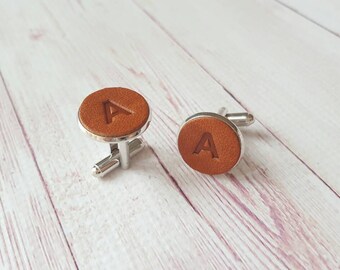 Personalized Initial Leather Cufflinks. Custom Gift for Him. Groomsmen Cuff Links. Anniversary Gift. Father's Day Gift. Valentines Gift.