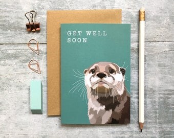 Otter Get Well Soon Card - Otter Card - Animal Card - Get Well Soon Card - Thinking of You Card - Woodland Animal - Otter