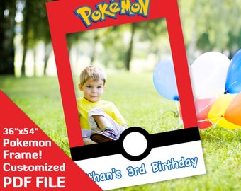 Pokemon photo booth frame, Pokemon go birthday party favor, ash ketchum, misty, 36"x54" printable Custom PDF file go decor decorations
