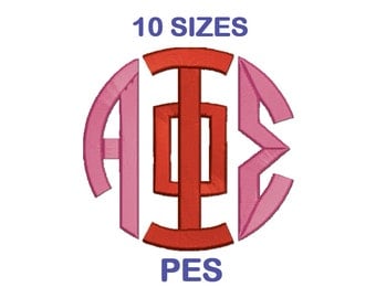 Greek Circle Monogram Embroidery Font - 10 Size - PES Format Sorority Alphabet - Embroidery Letters - Machine Embroidery Designs Patterns