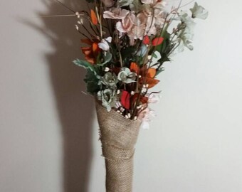 Rustic Faux Sheaf-Styled Bouquet with Burlap