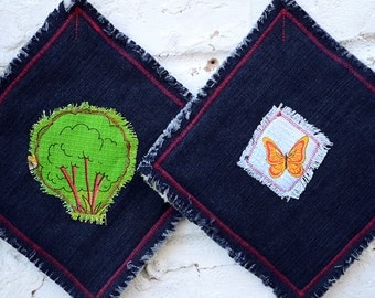 Quilted pot holders, Quilted denim oven mitts, Oven mitt set, Pot Holders, Cotton pot holders, Set of pot holders, Cotton oven mitts