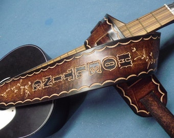 3" CUSTOM GUITAR STRAP...Mahogany or Two Tone Chocolate Brown...Genuine Leather ...Engrave Name Free! Lightweight, Comfortable & Adjustable