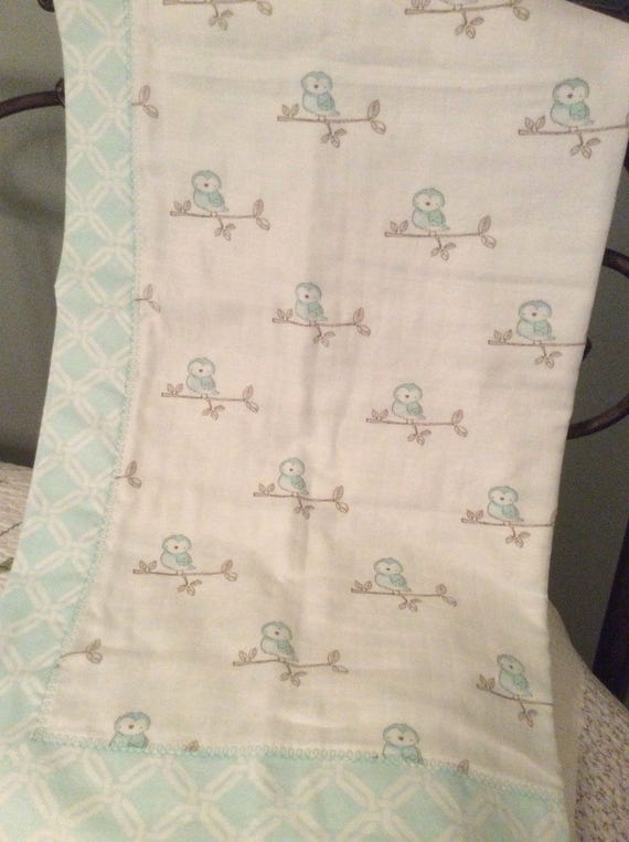 Handmade Owls receiving blanket swaddle blanket baby
