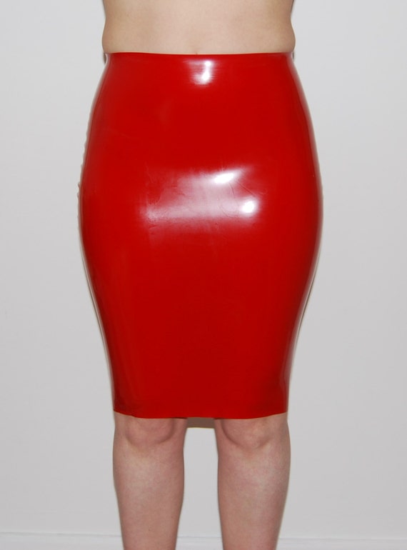 Red Latex Pencil Skirt