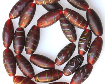 25 Inch Strand of Large Glass Feather Beads - Vintage African Trade Beads - Red or Cobalt Blue