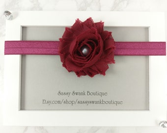 Burgundy Baby Headband, Baby Headband, Baby Flower Headband, Shabby Flower Headband, Newborn Headband, Toddler Headband, Baby Gift