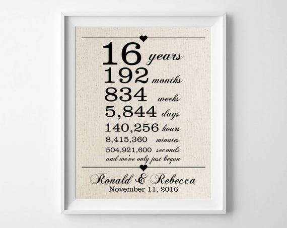 16 years together 16th Anniversary Gift for Husband Wife