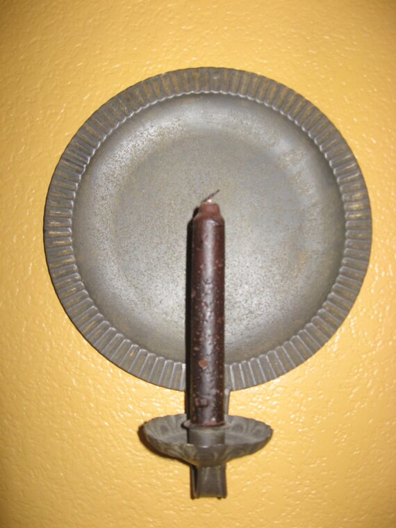 Primitive Wall Mount Candle Holder Pressed Tin Candle