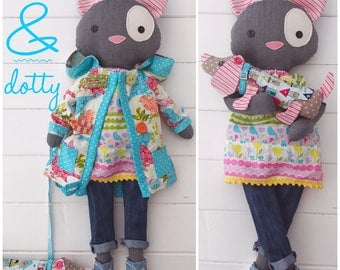 Cloth Dolls 'Pebble' Cat and 'Dotty' Dachshund with clothes and accessories PDF Sewing Pattern