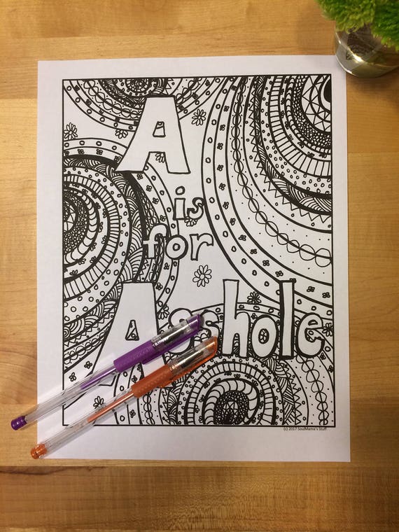 A is for Asshole Adult Coloring Page Digital Download Swear