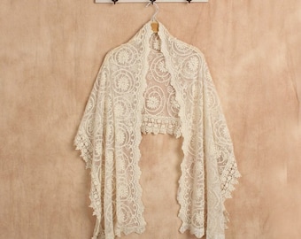 Lace Bridal Shawl - wedding shawl, lace shawl, pashmina shawl, bohemian wedding, vintage lace, antique lace, boho wedding, vintage wedding