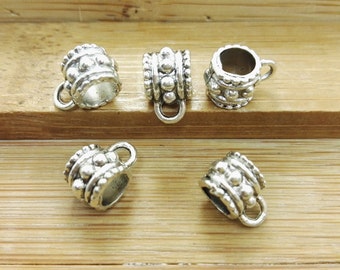 100 pcs Tibetan Beads with bail , Bail Beads , Antique Silver Beads With Bails, Large hole beads with Bail, European Bail Beads