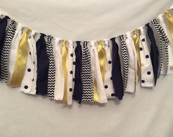 Fabric Bunting Garland/Navy Fabric Garland/Gold Fabric Garland/Polka Dot Garland/Navy Wedding Decor/Photo Prop/Fabric Tassel Garland
