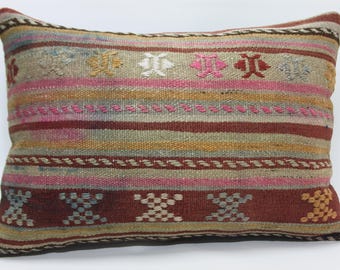Extra long lumbar pillow | Etsy - striped kilim pillow Turkish kilim pillow made by Sarikaya Turkish kelim  kissen embroidery kilim 16x24 extra long lumbar pillow 621