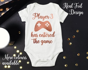 Player 3 Has Entered The Game Pregnancy Announcement, Geeky Gamer Baby Boy Or Girl Take Home One Piece Bodysuit Outift