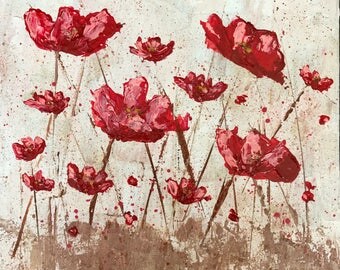 Red Poppies painting. Abstract Poppies painting