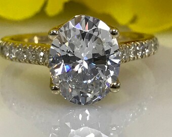 Oval Moissanite Engagement Ring 2.72ct. Forever One In 14k Yellow Gold#4804