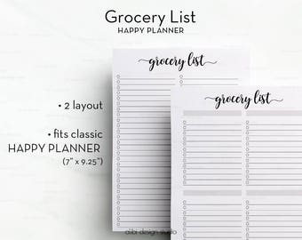 Grocery List, Happy Planner, Grocery Checklist, MAMBI, Printable Planner, Shopping List, To Do List, Happy Planner Inserts, Create 365