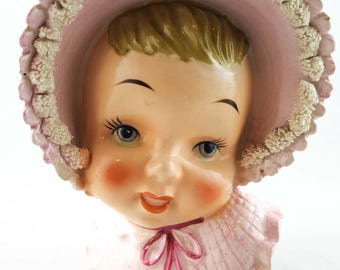 Baby Head Vase in Pink Bonnet