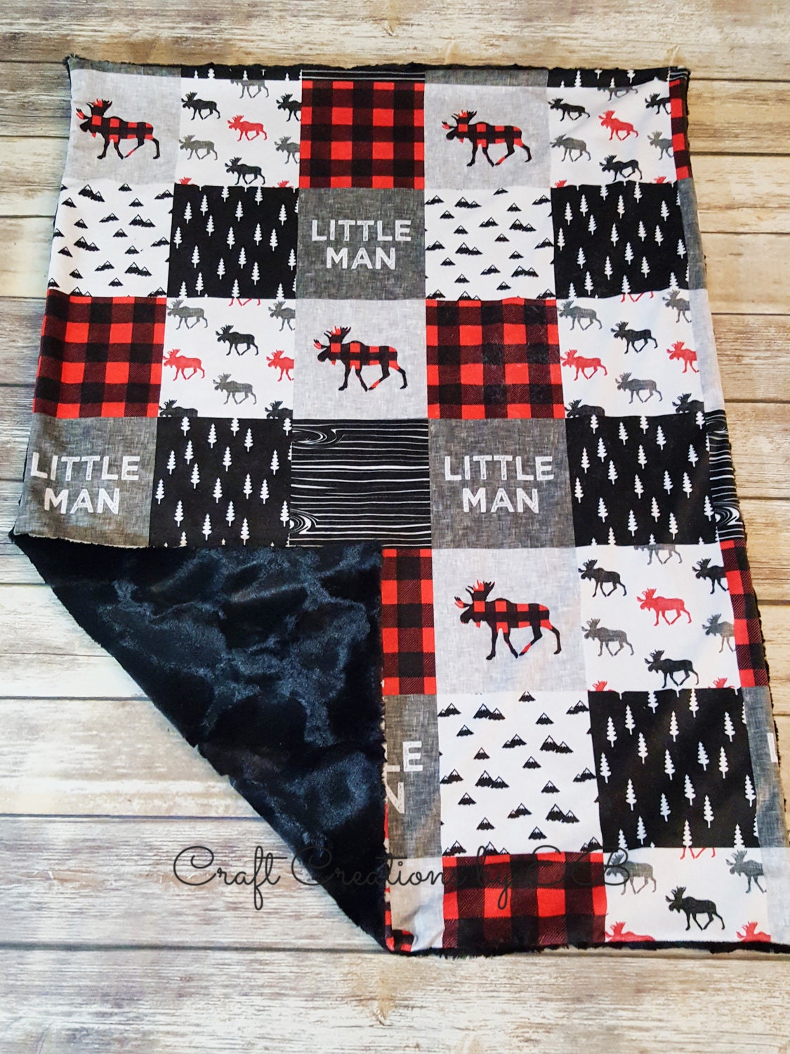 Little Man Buffalo Plaid Minky Baby Blanket Baby Boy