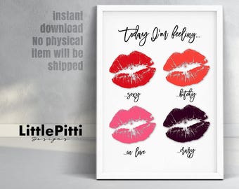 Lips print, makeup print, kiss art, fashion print, lips poster, fashion art print, fashion wall art, makeup wall art, beauty print, digital